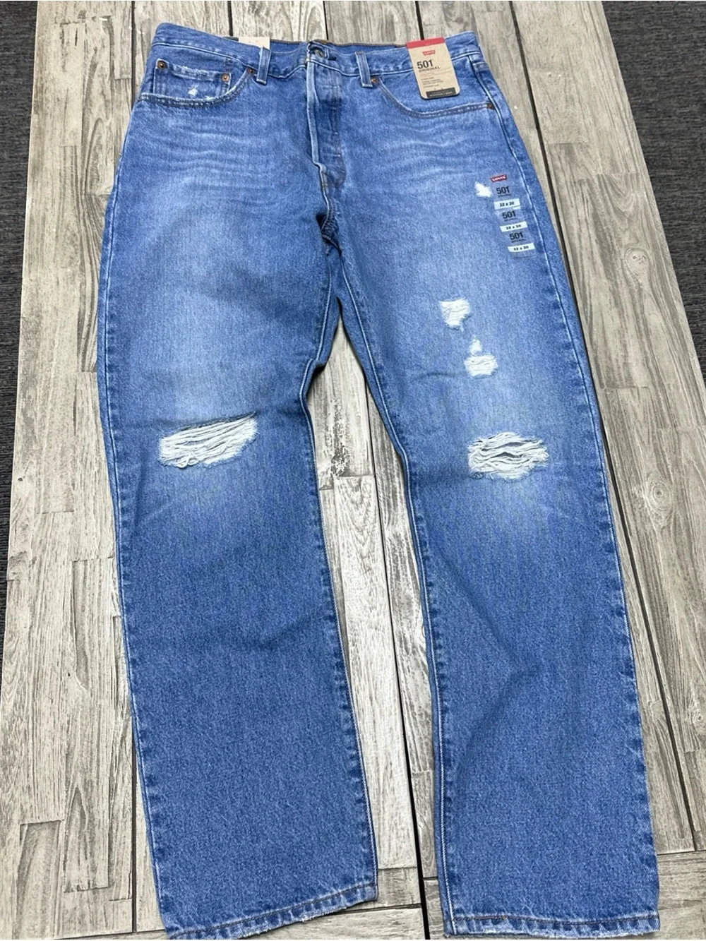 NWT Levi’s 501 Original Jeans Mens 32x30 Button Fly Distressed Straight Leg